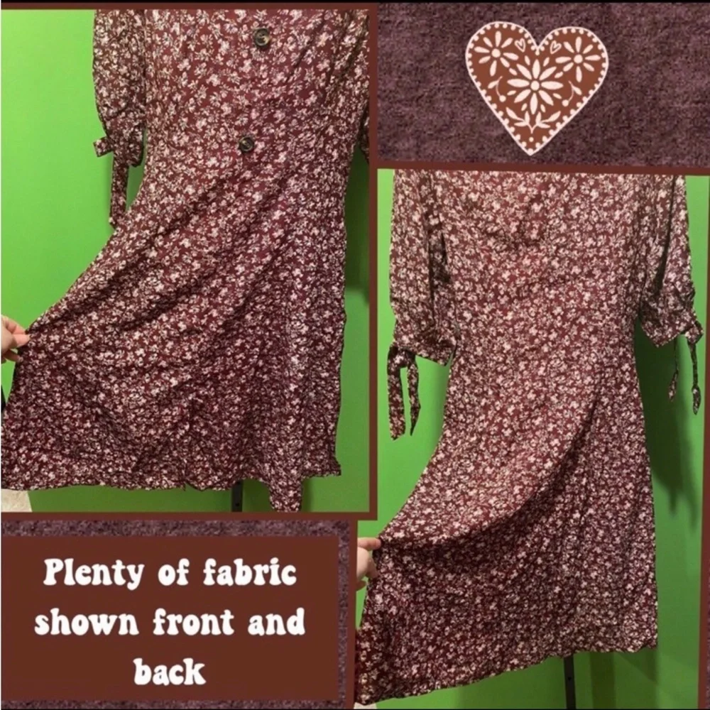 NWOT JRS L BOHO FLORAL SPRING SUMMER DRESS COTTAGECORE COUNTRYCORE CLARET - Picture 8 of 13